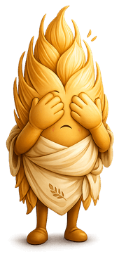 Mascot covering its eyes with its hands